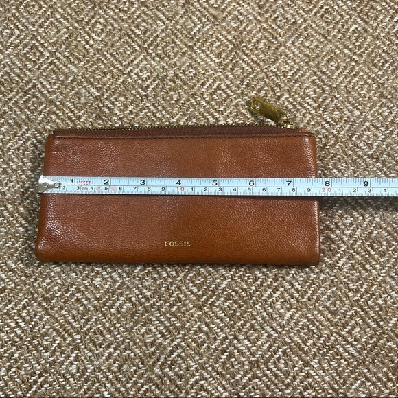 Fossil Lainie Brown Crossgrain Leather Organizer Credit Card Flap Snap Clutch - Picture 4 of 8